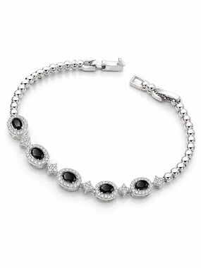 14k White Gold-Filled Black Onyx Tennis Bracelet